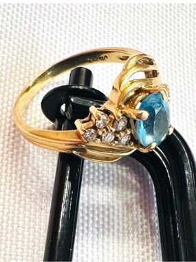 RING/PENDANT SET ~ Gold Blue Topaz Pendant and Ring Set 14K Yellow Gold
